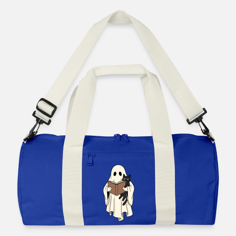 Lesender Geist mit Katze im Buch Recycelte Duffel Bag