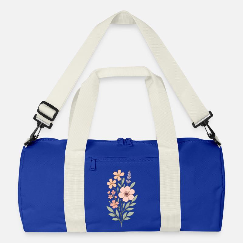 Pastellblumen Aquarellstrauß - Recycelte Duffel Bag - Leuchtend Königsblau/Offwhite