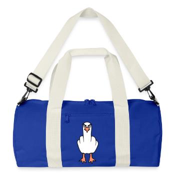 Seagull middle finger insult stinky finger naughty - Recycled Duffel Bag - bright royal/off white - Front