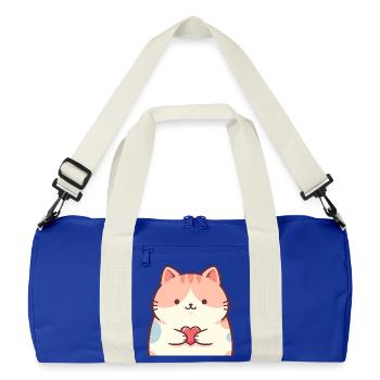Cuddly Kitten Heart Cartoon Cat - Recycled Duffel Bag - bright royal/off white - Front