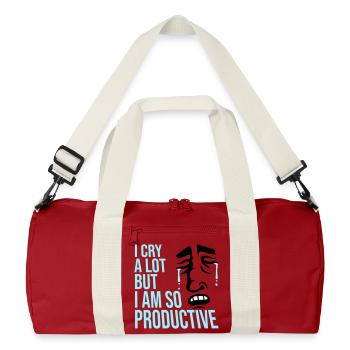 I Cry A Lot But I Am So Productive Lustig Emotion - Recycelte Duffel Bag - Klassisches Rot/Offwhite - Vorne