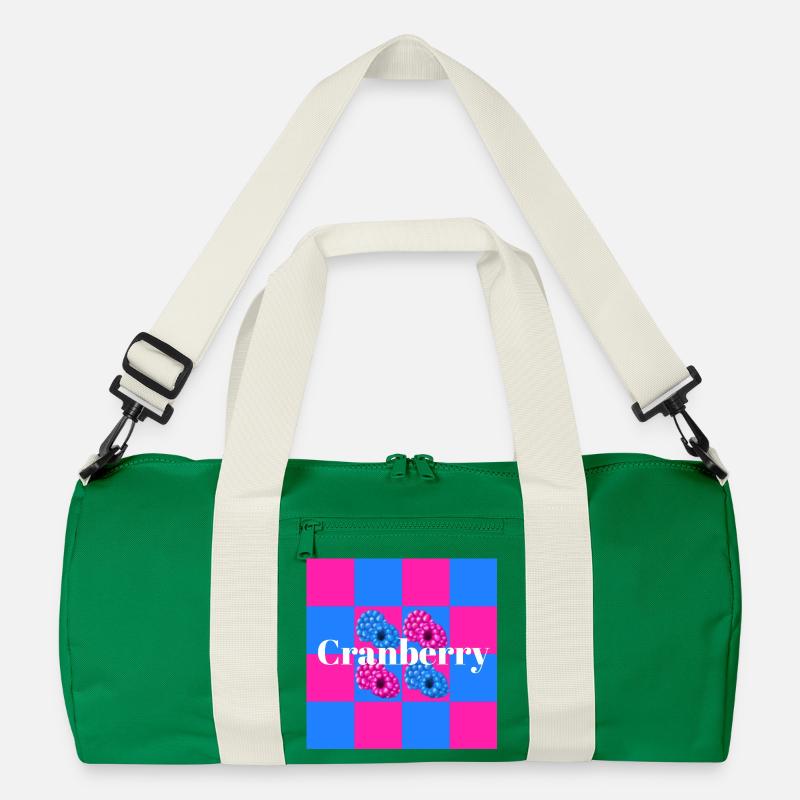 Lebendige Beerenmuster auf Farbblock-Hintergrund - Recycelte Duffel Bag - Kellygrün/Offwhite