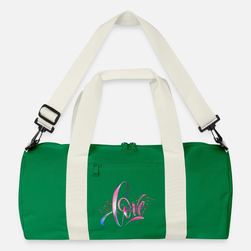 Bunte Liebe in Pinselwellen - Recycelte Duffel Bag - Kellygrün/Offwhite