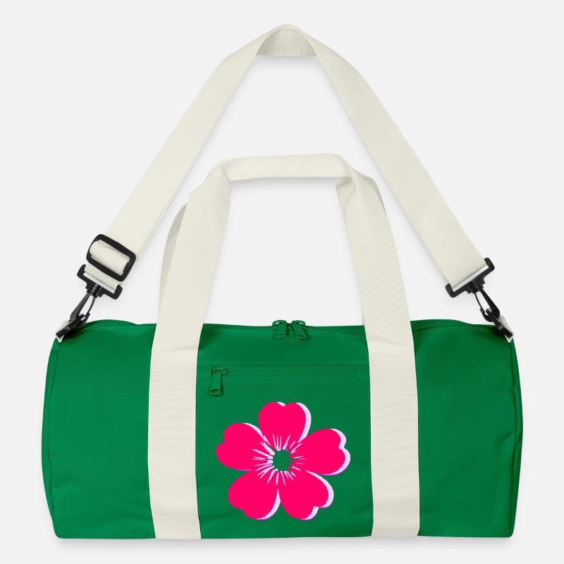 Leuchtend rosa Blütenblüte - Recycelte Duffel Bag - Kellygrün/Offwhite