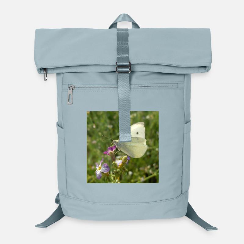 Weißer Schmetterling auf rosa Blüte Laptop-Rucksack 
