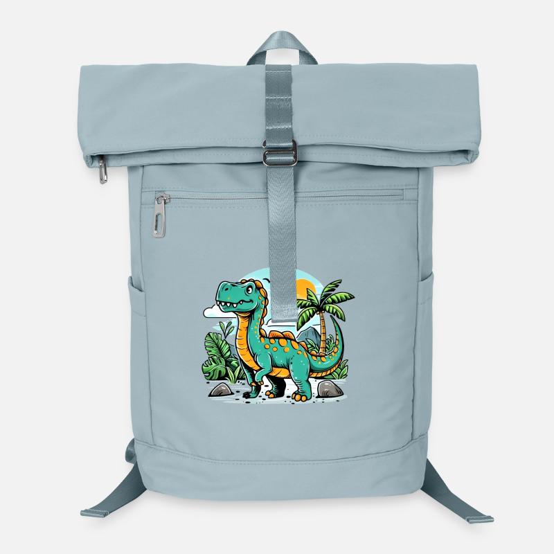 Cartoon Dinosaur with Jungle Sunset Laptop Backpack