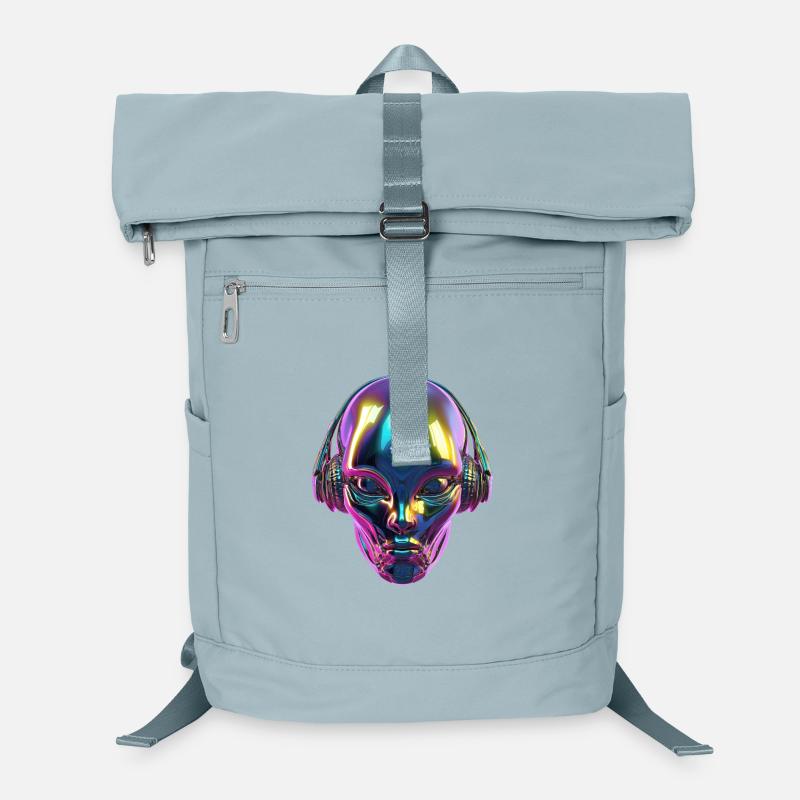 Chromatischer Alien-Kopf mit Kopfhörern Laptop-Rucksack 