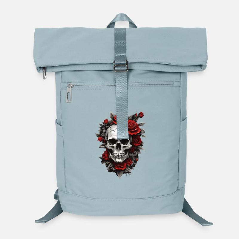 Schädel mit roten Rosen Laptop-Rucksack 