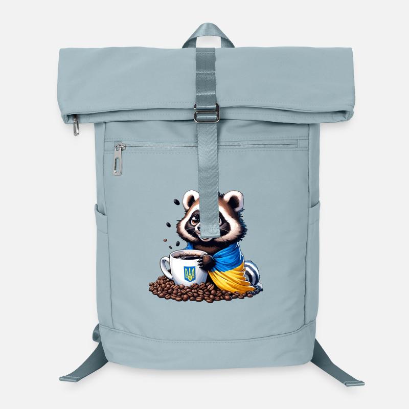 Ukraine Waschbär mit Kaffeetasse, guten Morgen Laptop-Rucksack 