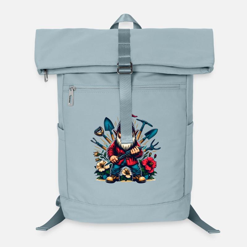 Bunter,grimmiger Gartenzwerg mit Blumen & Werkzeug Laptop-Rucksack 