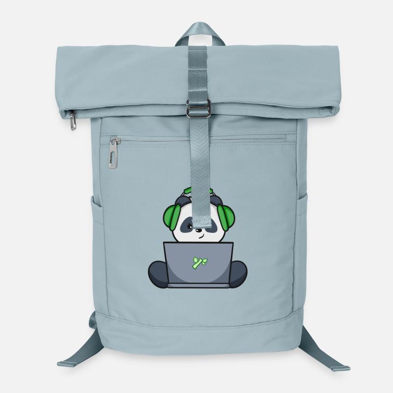 Gaming Panda mit grünem Headset Laptop-Rucksack 