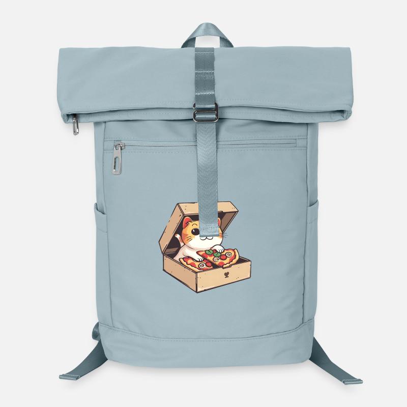 Cat Inside a Pizza Box Holding a Pizza Slice Laptop Backpack