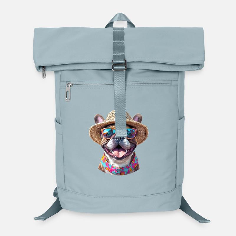 Bouledogue avec chapeau de paille et lunettes de soleil Sac à dos ordinateur