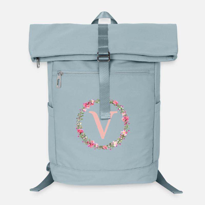 V Monogramm, Blumen-Kranz, personalisierbar Laptop-Rucksack 