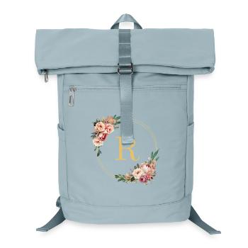R Monogram, Couronne de fleurs, Personnalisable - Sac à dos ordinateur - bleu glacier - Devant