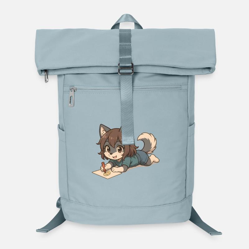Chibi Wolf Pup – Drawing Wolf Child Motif Laptop Backpack