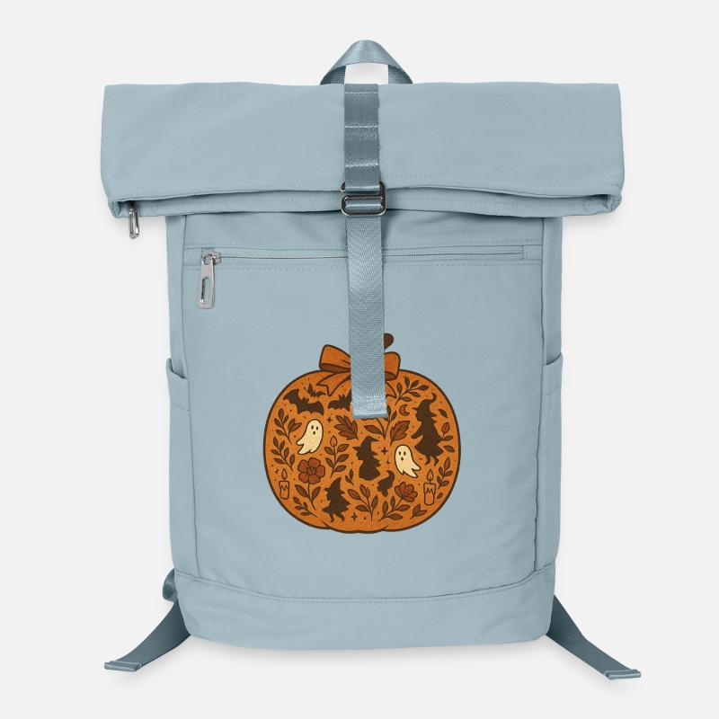 Halloween Pumpkin with Witch and Ghost Motif Laptop Backpack