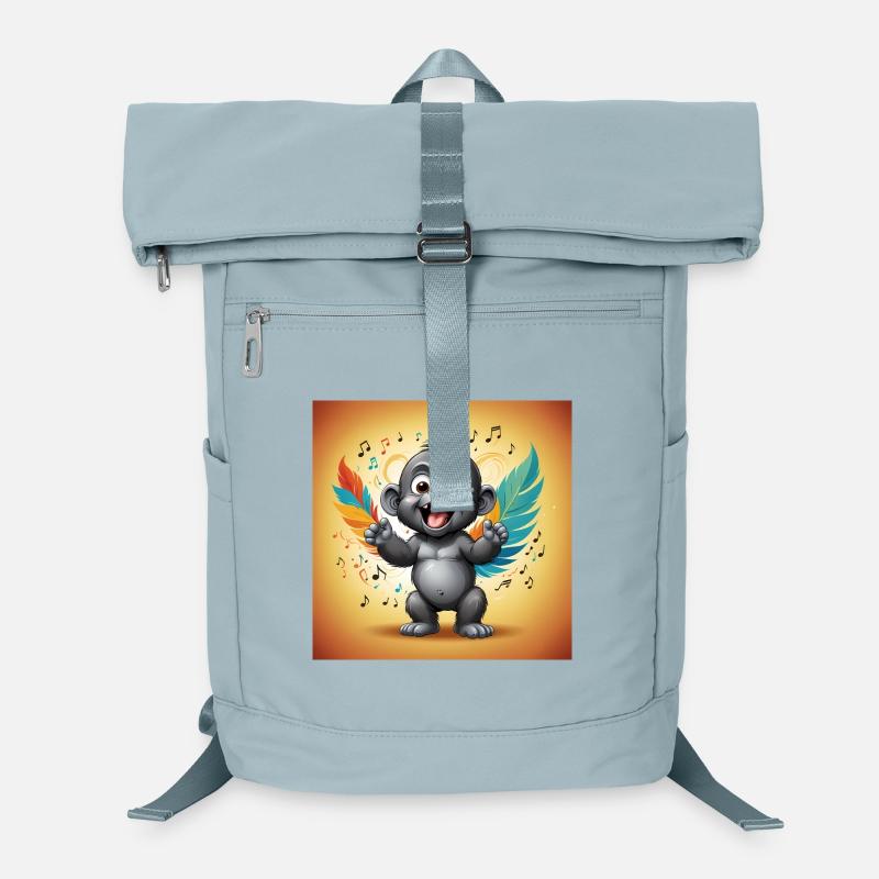 Animated Monkey with Colorful Feathers and Musical Notes - Laptop Backpack - ice blue