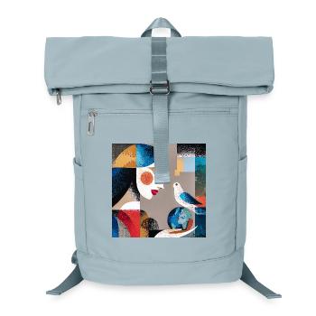 Portrait of Abstract Woman with Bird and Globe - Laptop Backpack - ice blue - Front
