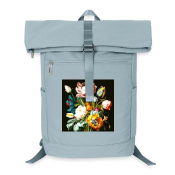 Composition florale texturée sur noir - Sac à dos ordinateur - bleu glacier - Devant