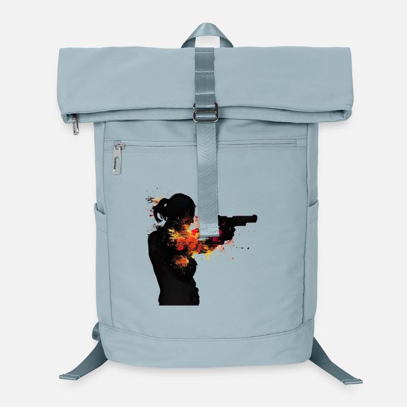 Femme abstraite avec pistolet en couleur explosion, sport Sac à dos ordinateur