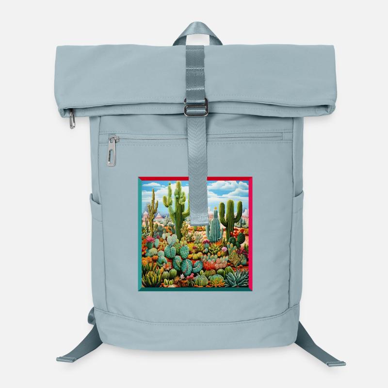 Colorful Desert Plants Cacti Embroidery Landscape Laptop Backpack