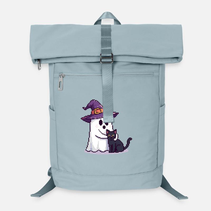 Pixel Ghost avec chapeau de sorcière et chat – Halloween Sac à dos ordinateur