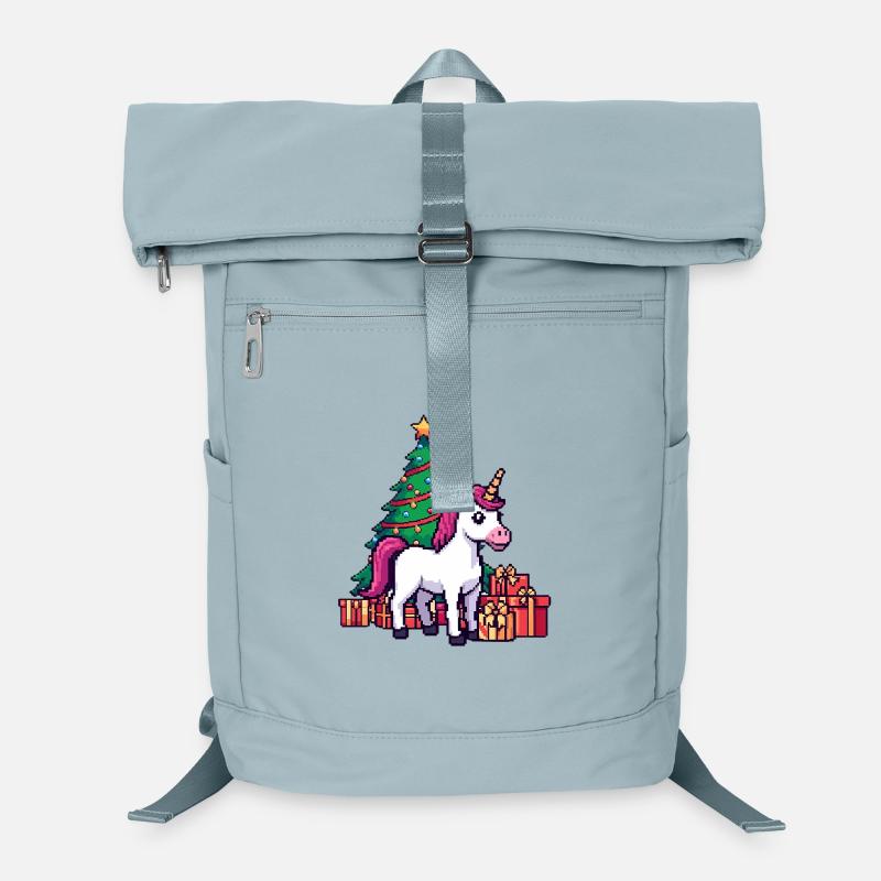 Pixel Einhorn & Weihnachtsbaum Retro Kunst Laptop-Rucksack 