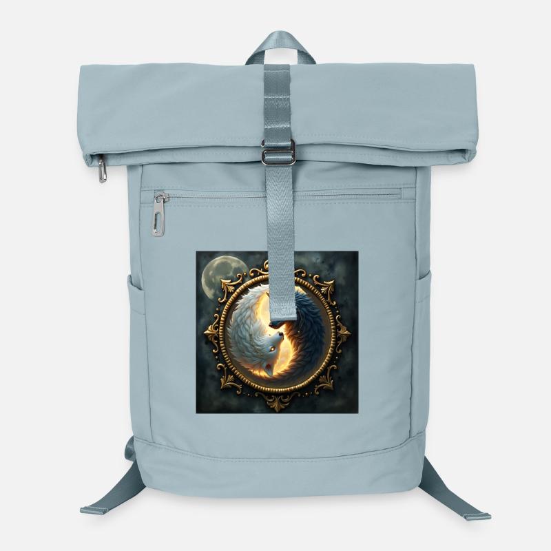 Moon Wolves: Yin Yang in Golden Frame Laptop Backpack