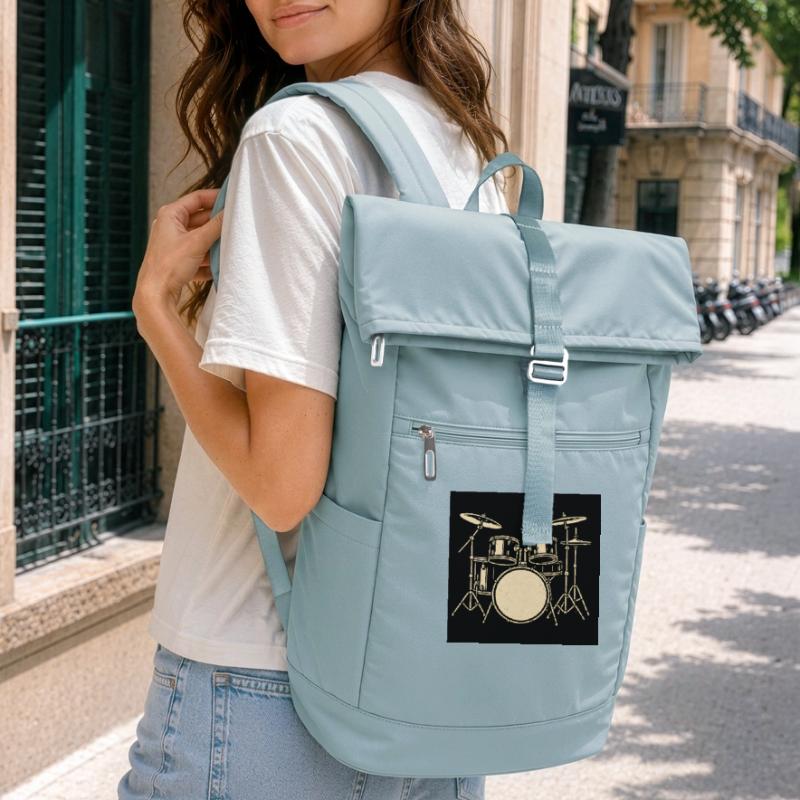Black Silver Drumset Illustration Laptop Backpack