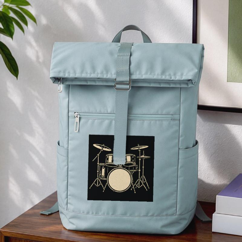Black Silver Drumset Illustration Laptop Backpack