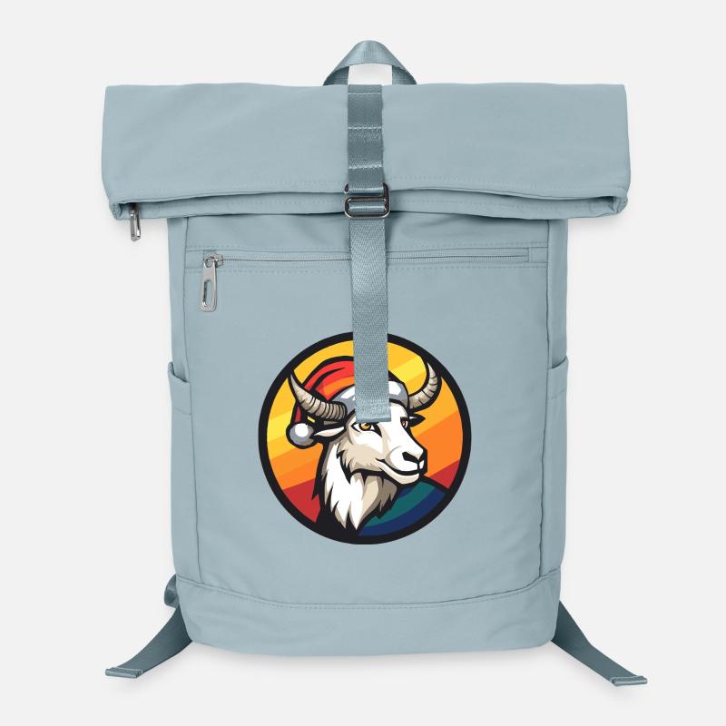 Bock mit Santa-Hut vor Regenbogen Laptop-Rucksack 