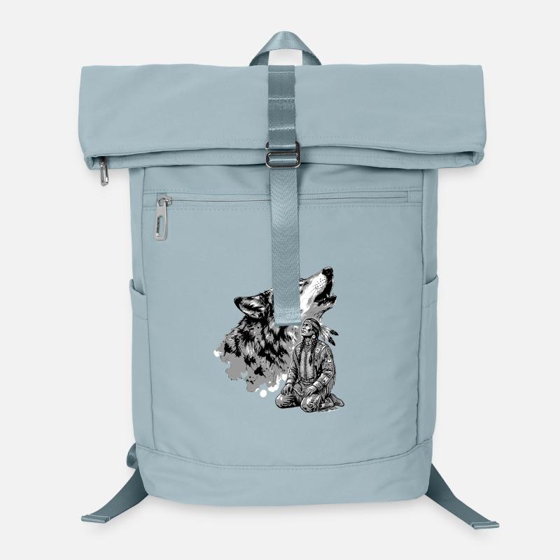Indian warrior with howling wolf Laptop Backpack
