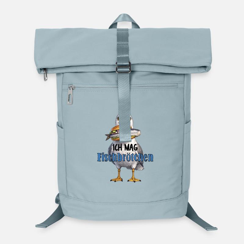 Möwe mit Fischbrötchen Illustration Laptop-Rucksack 