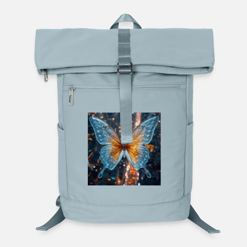 Neon-Schmetterling über der Stadt Laptop-Rucksack 