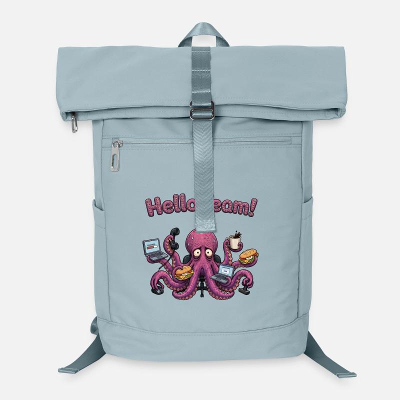 Bonjour équipe Dessin animé drôle de bureau sur la pieuvre - Sac à dos ordinateur - bleu glacier