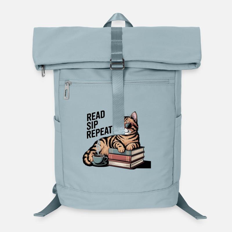 Read Sip Repeat Cat Coffee Book Laptop Backpack