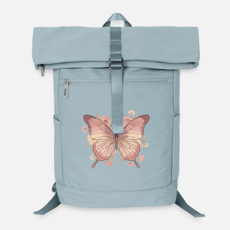 Rosa Schmetterling mit Blumen Laptop-Rucksack 