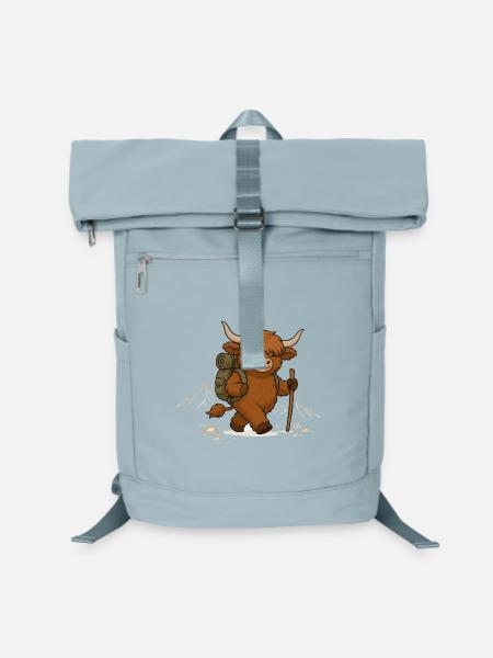 Wanderndes Hochlandrind mit Rucksack - Laptop-Rucksack - Eisblau