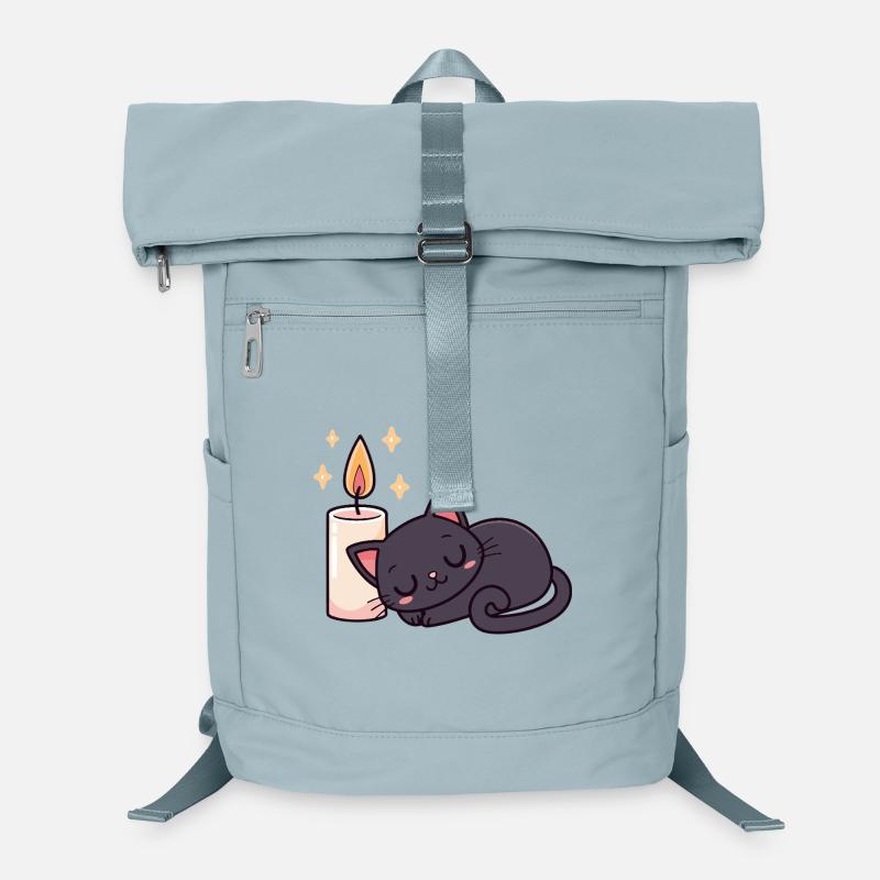 Chat noir endormi et bougie lumineuse Sac à dos ordinateur