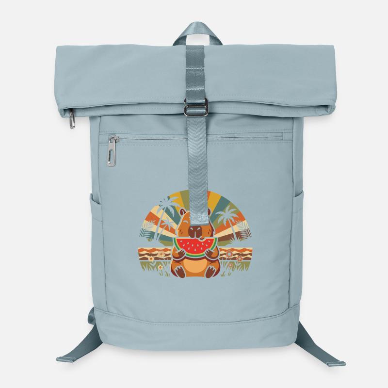 Cuddly bear on the beach with watermelon Laptop Backpack