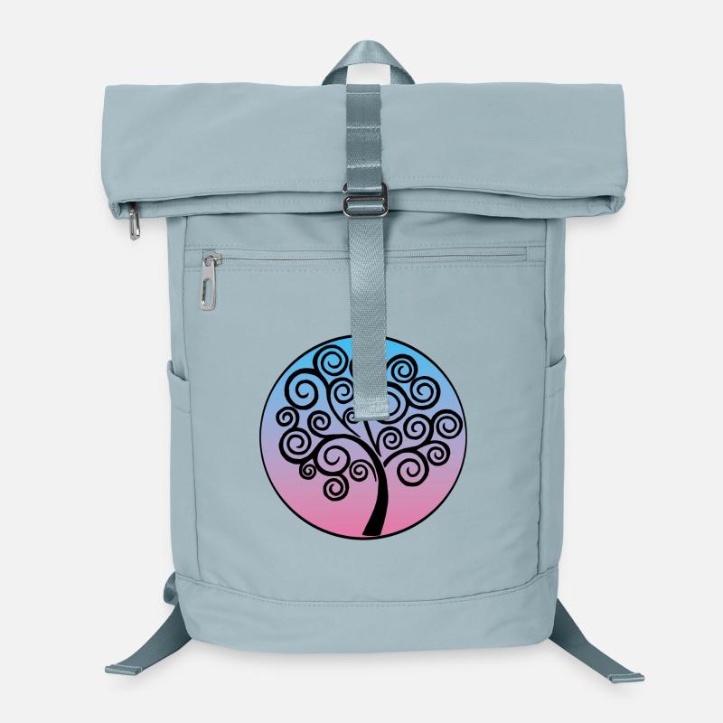 Schwarzer Baum des Lebens auf blauem und rosa Hintergrund Laptop-Rucksack 
