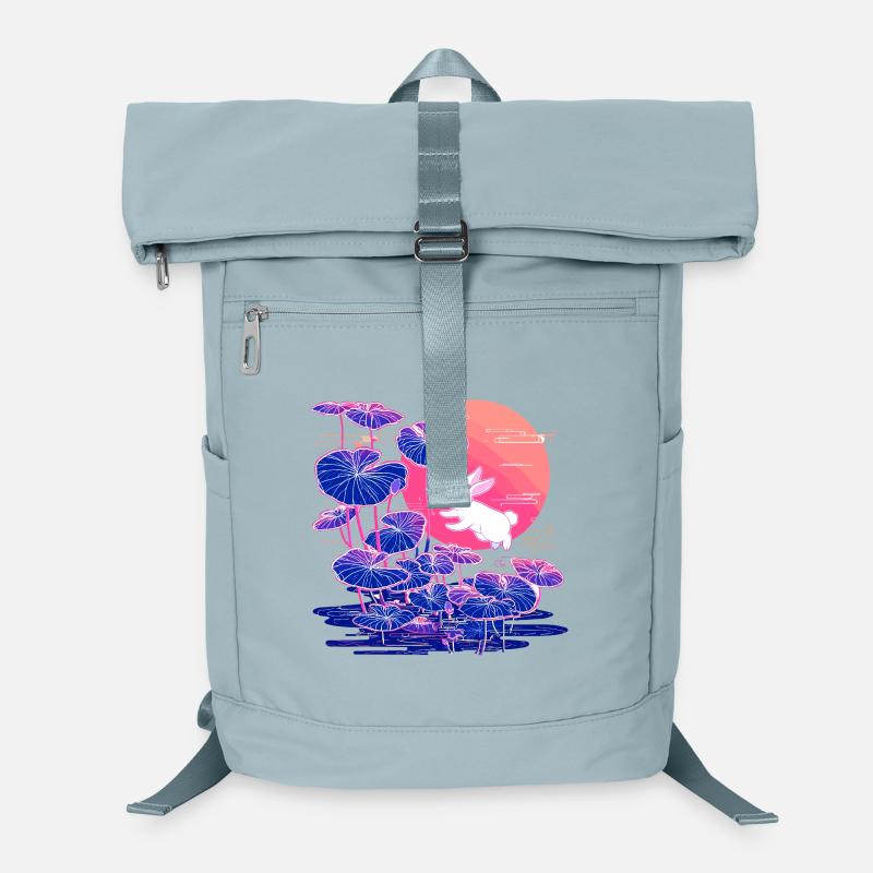 Forêt de lotus de lapins néon à la lumière du soir Sac à dos ordinateur