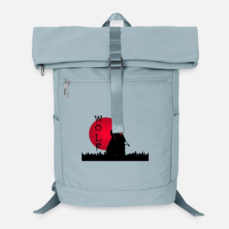 Schwarzer Wolf, Wald und Sonnenuntergang Laptop-Rucksack 