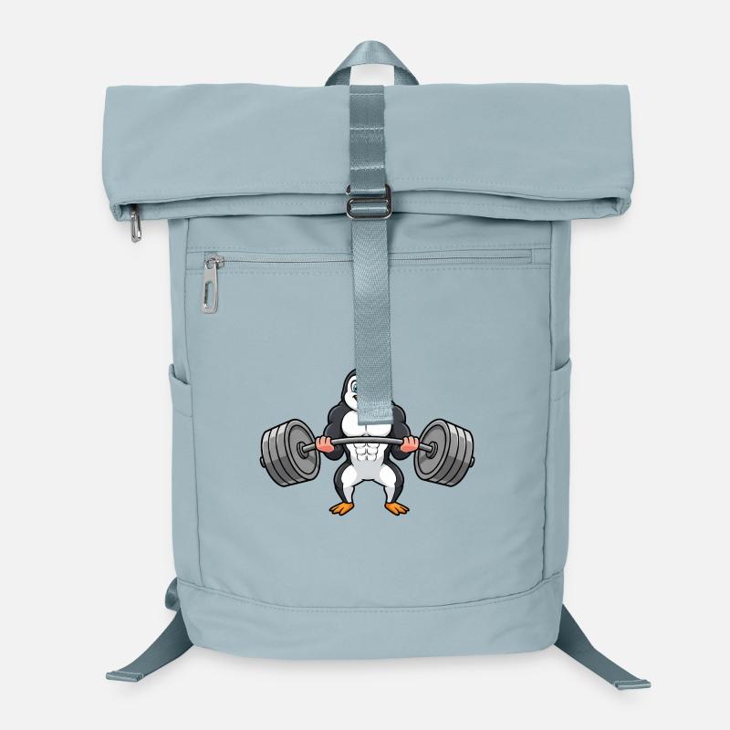 Starker Pinguin mit Hantel Training Cartoon Fitnes Laptop-Rucksack 