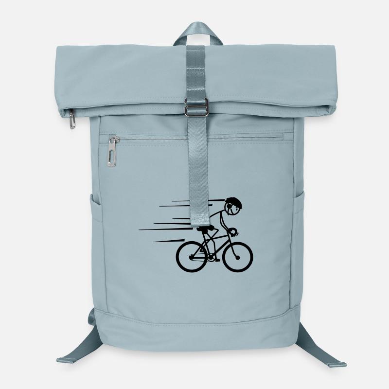 Radfahrer Stickman fährt hart mit Helm auf Laptop-Rucksack 