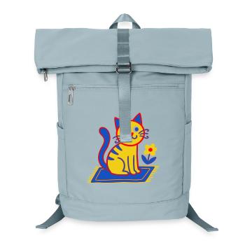 Bunte Katze auf Teppich in einer Blütenwiese - Laptop-Rucksack  - Eisblau - Vorne