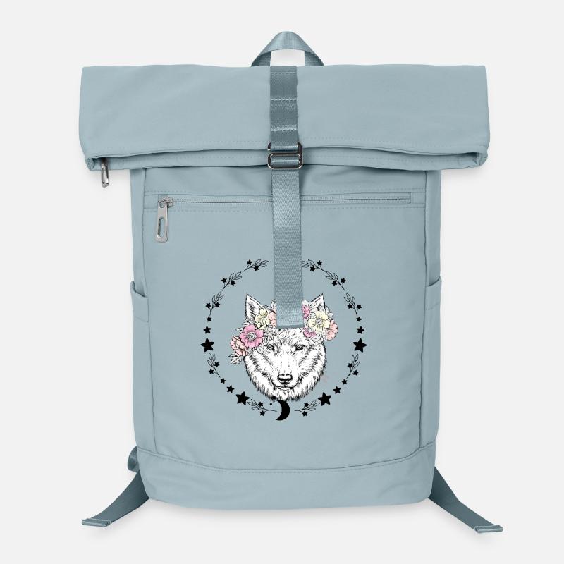Wolf Flower Crown Drawing Laptop Backpack