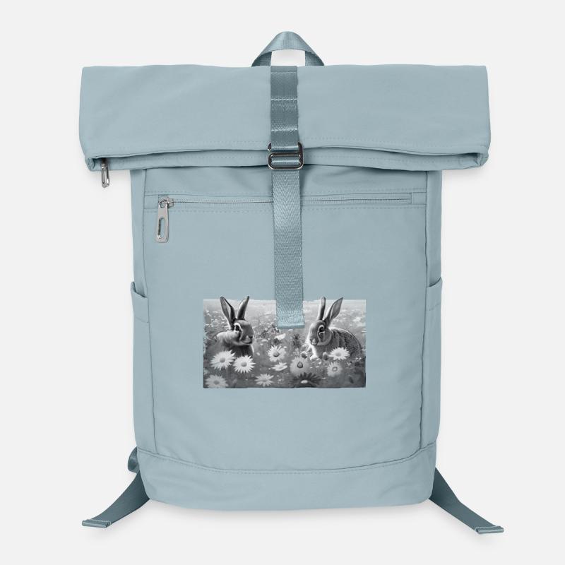 Bunnies on flower meadow GREY with frayed edge Laptop Backpack