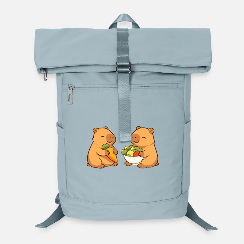 Couple capybara avec des légumes – détendu et mignon Sac à dos ordinateur